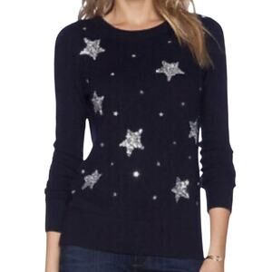 Kate Spade Navy Blue Silver Sequin Star Constellation Cashmere Sweater sz S / M